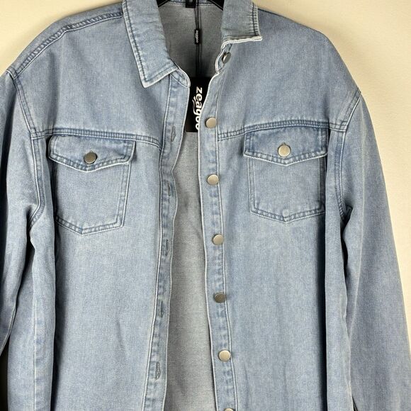 Women’s Denim Shirt Shacket Button Down Long Sleeves Sz L Cozy Oversized NWT - Picture 4 of 9